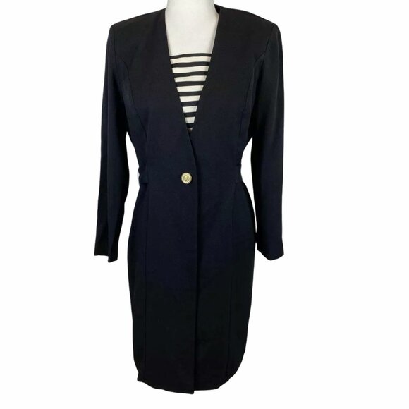 Taurus II Dress Womens 6 Petite Black Nautical Button Front Career Made USA VTG - Picture 1 of 9